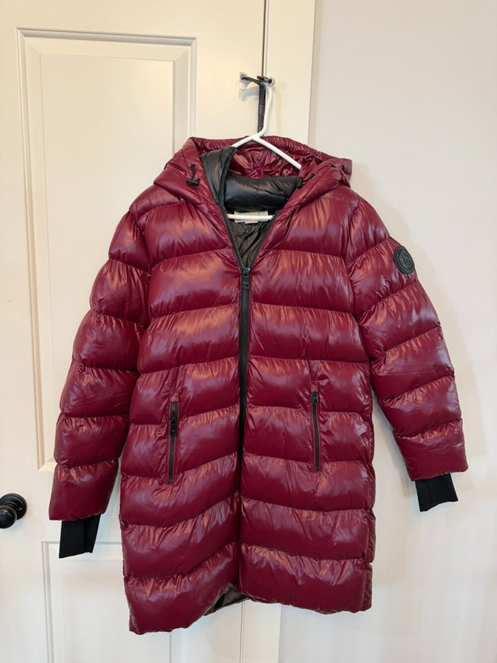 Michael Michael Kors Burgundy Hooded Puffer Coat Size L | Long Winter Jacket